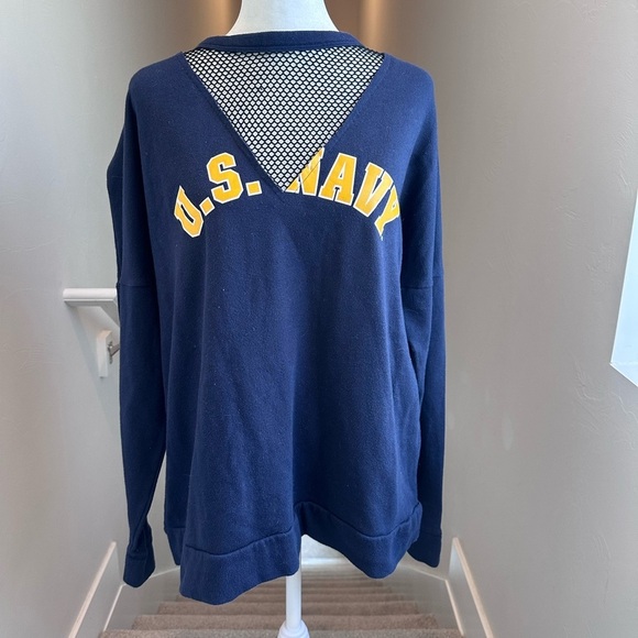 PINK Victoria's Secret Tops - Victoria's Secret Pink 5th & Ocean US‎ Navy Blue Mesh Crewneck Sweatshirt Large